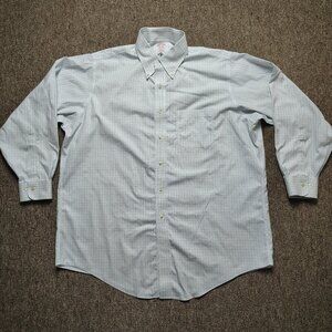 BROOKS BROTHERS Shirt Men 17 2/3 White Check Woven Button Up Long Sleeve